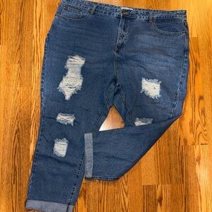 ASOS Liquor N Poker Plus distressed skinny boyfriend jean Mid blue US 22 / UK 26